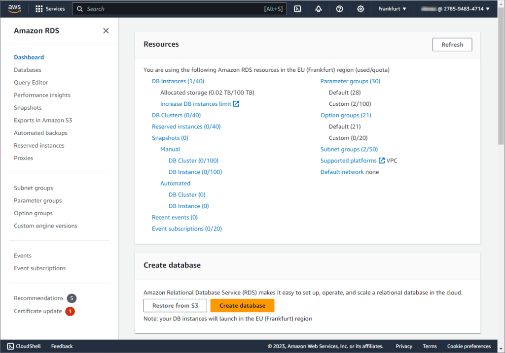 Create an IAM database