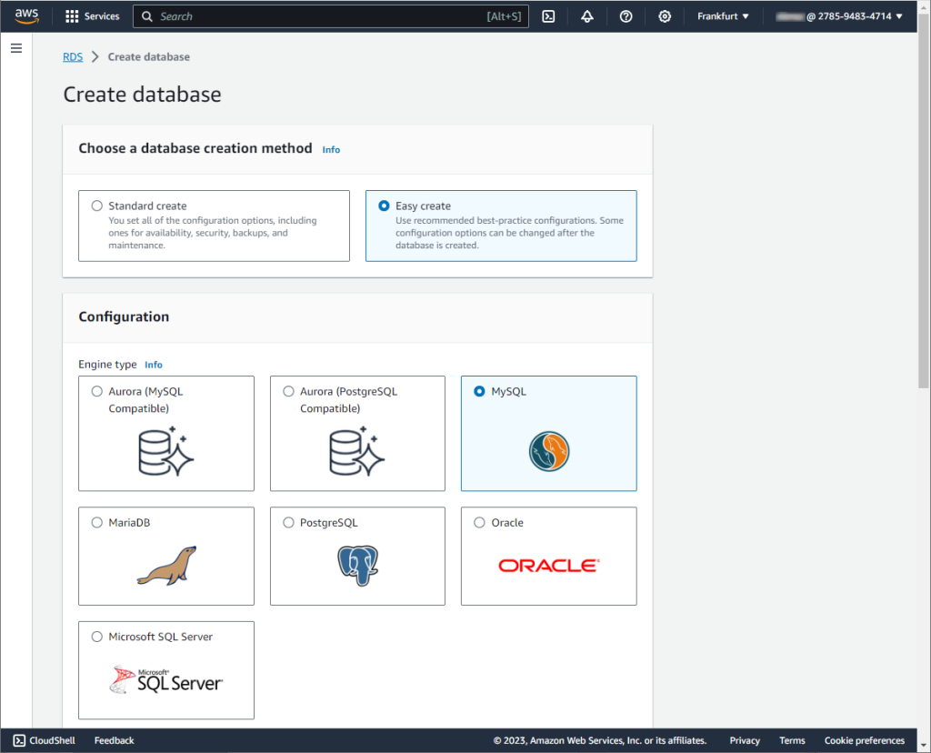 Create Amazon RDS database