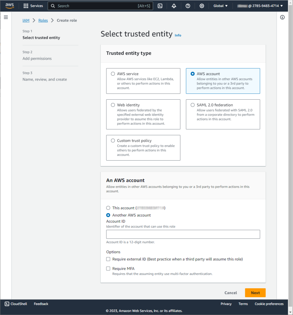 Create an IAM Role - Select trusted entity type