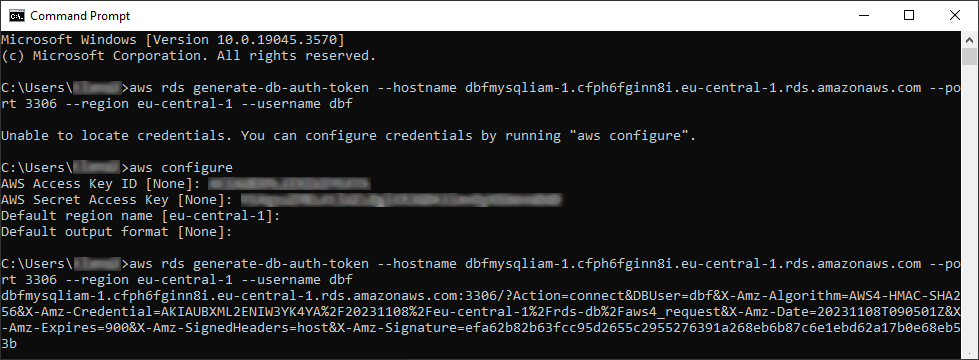 Generate IAM authentication token