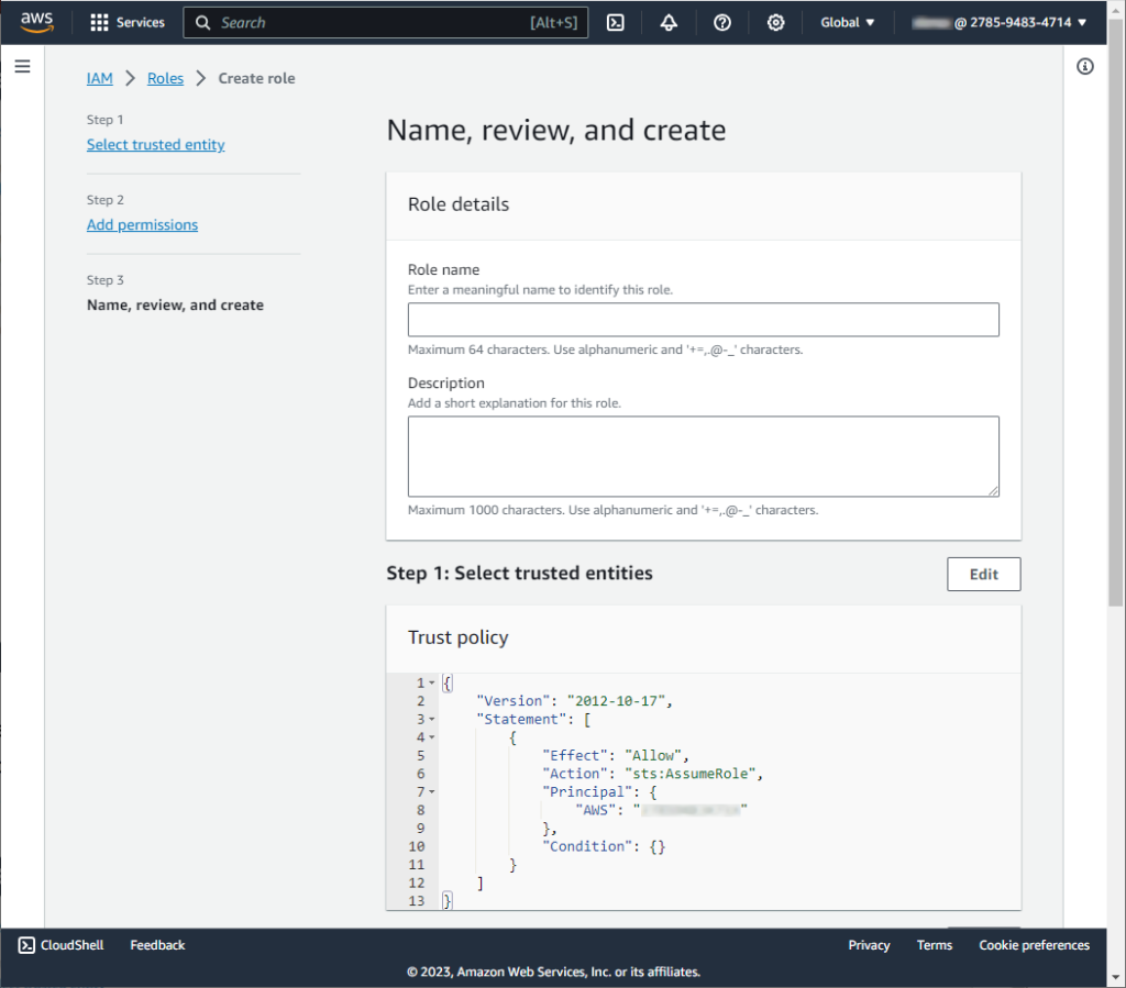 Name, review, and create IAM role