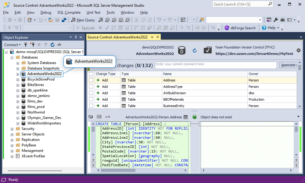 View the linked database in Object Explorer
