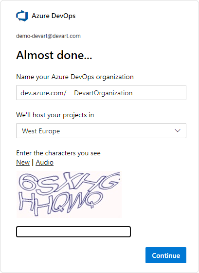 Indicate the name of your Azure DevOps organization
