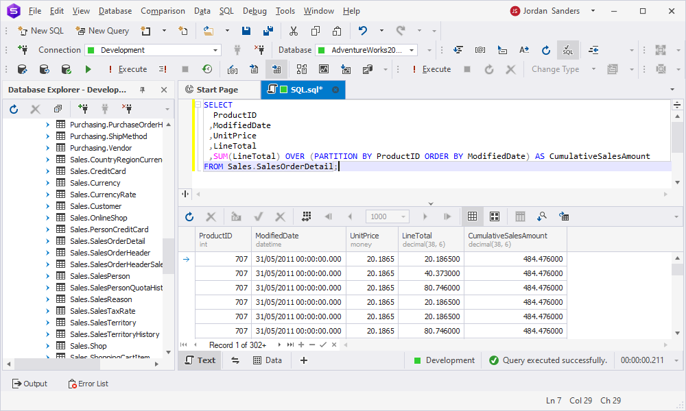 dbForge Studio for SQL Server - Cumulative Sales