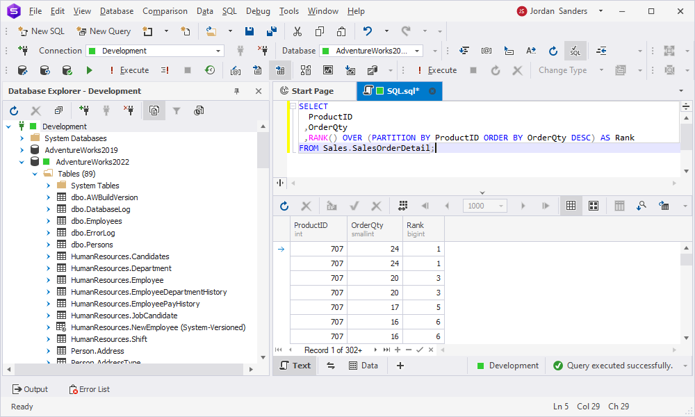 dbForge Studio for SQL Server - PARTITION BY with RANK