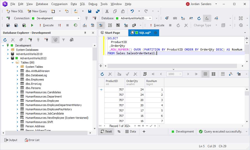 dbForge Studio for SQL Server - PARTITION BY with ROW_NUMBER