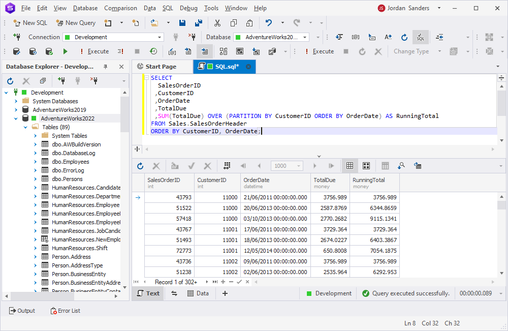 dbForge Studio for SQL Server - Running totals