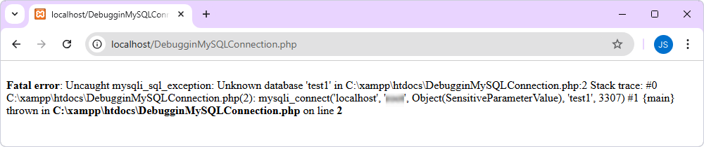 The case if there was an error when connecting to the MySQL database.