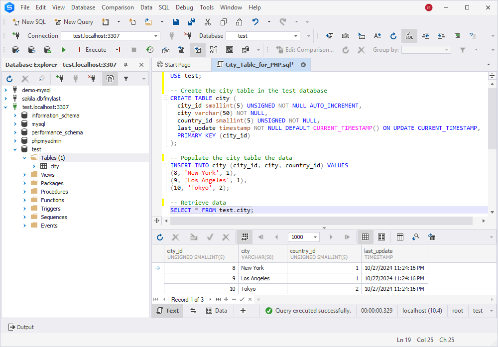 Create the city table and populate it with data