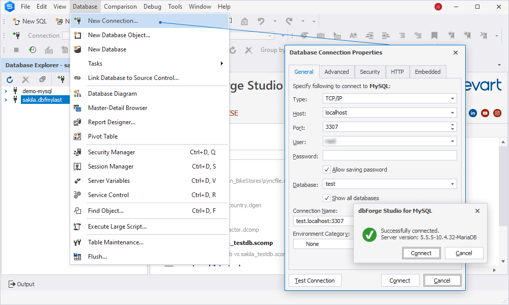 Successfully connected to the MySQL server