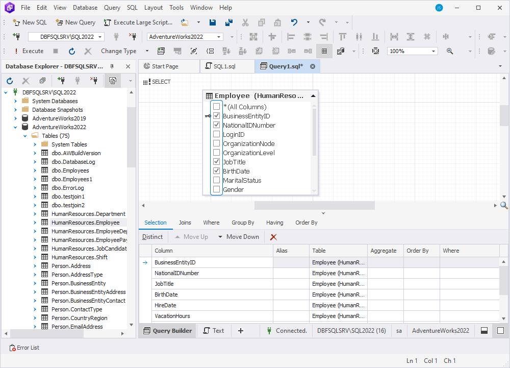 Add columns to the query