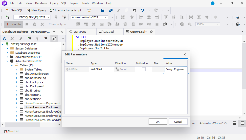 Specify the parameter value