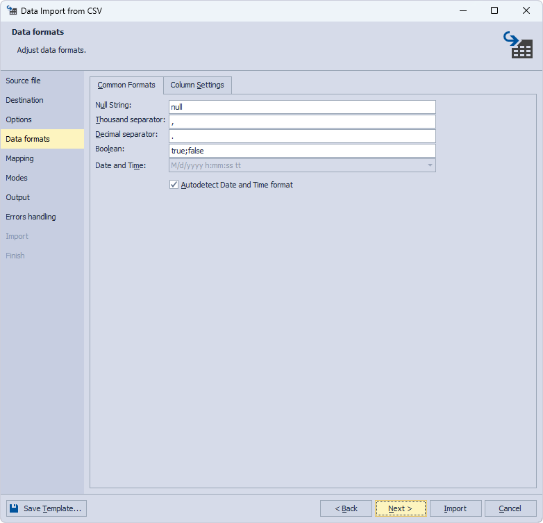 Adjust data formats if required