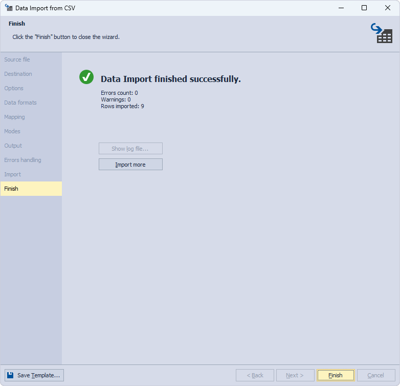 Data Import has been finished successfully