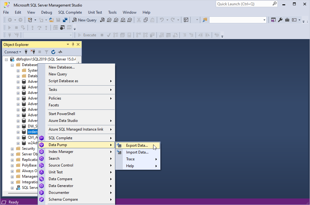 Invoke the Data Export wizard