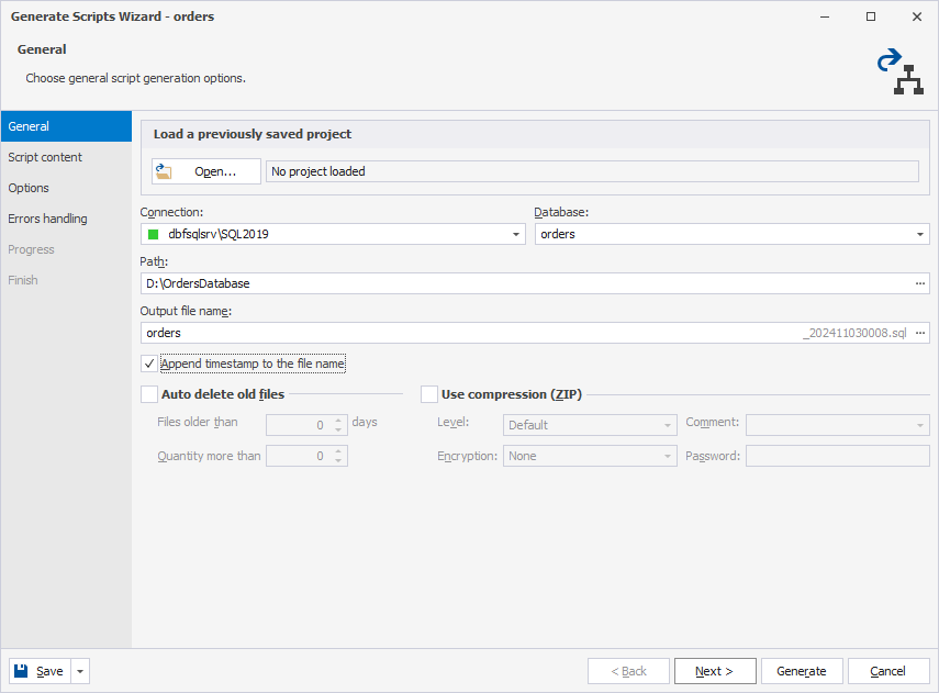 Choose general script options