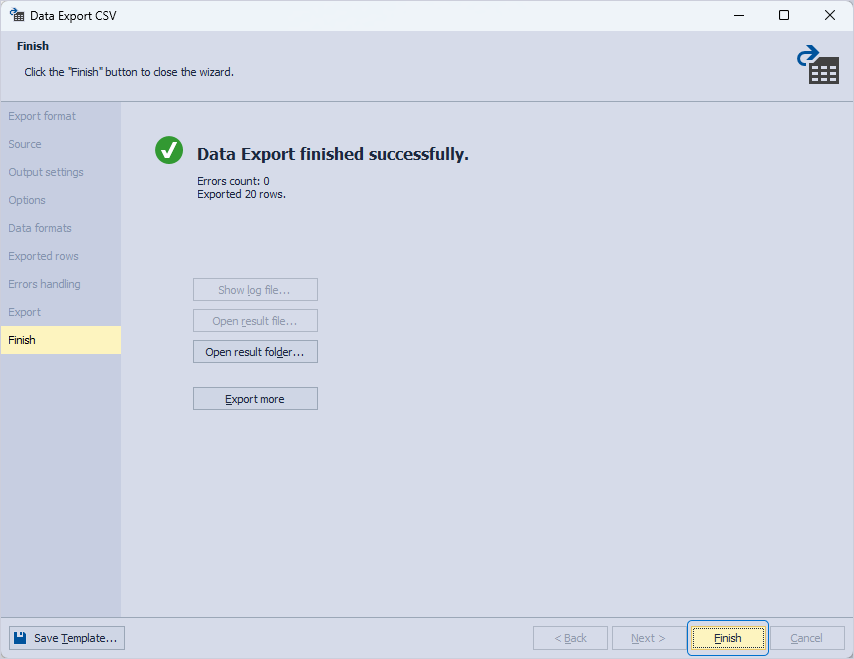 Data Export has been finished successfully
