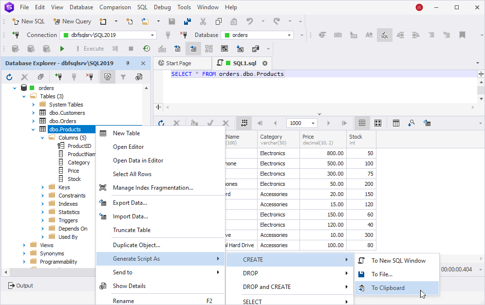 Generate the CREATE script for the table