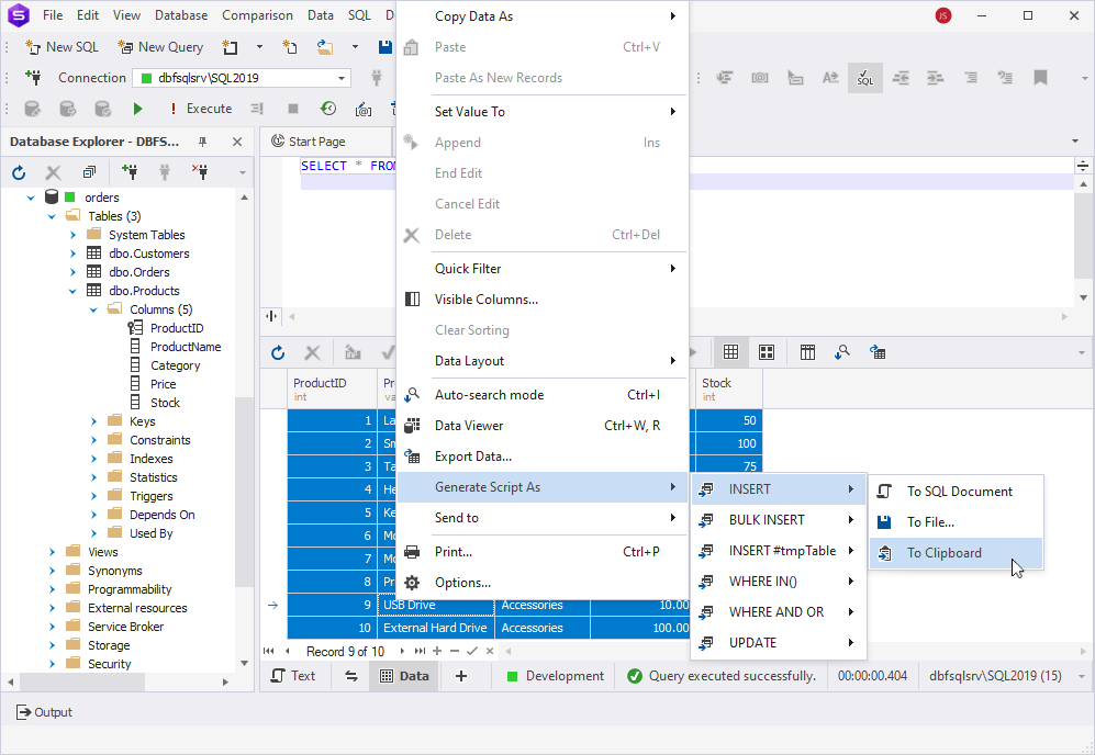 Generate the INSERT script