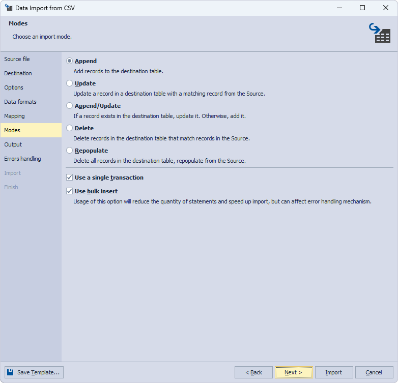 Choose an import mode