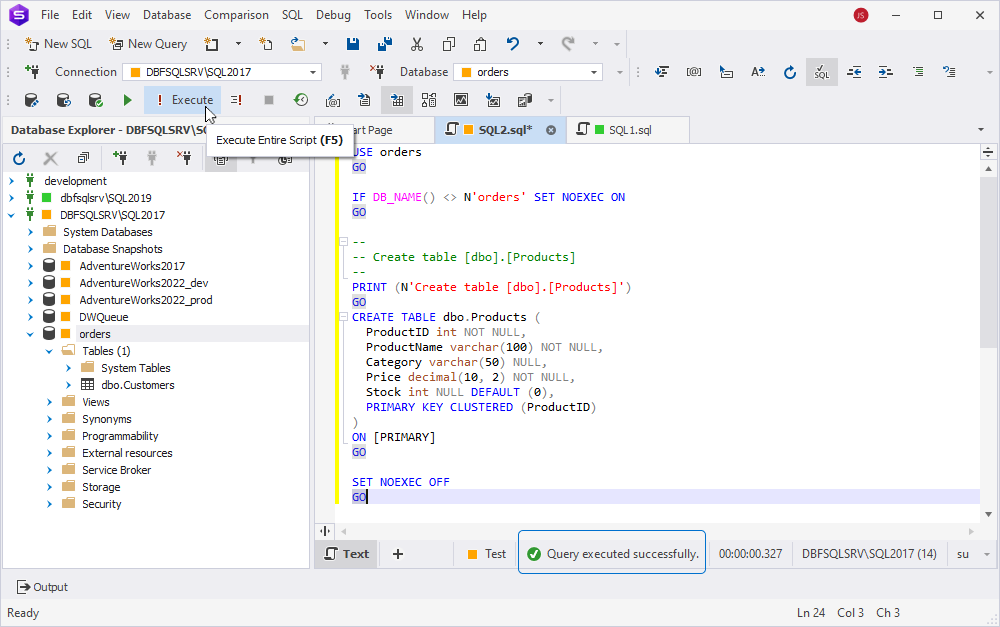 The CREATE query has been executed successfully