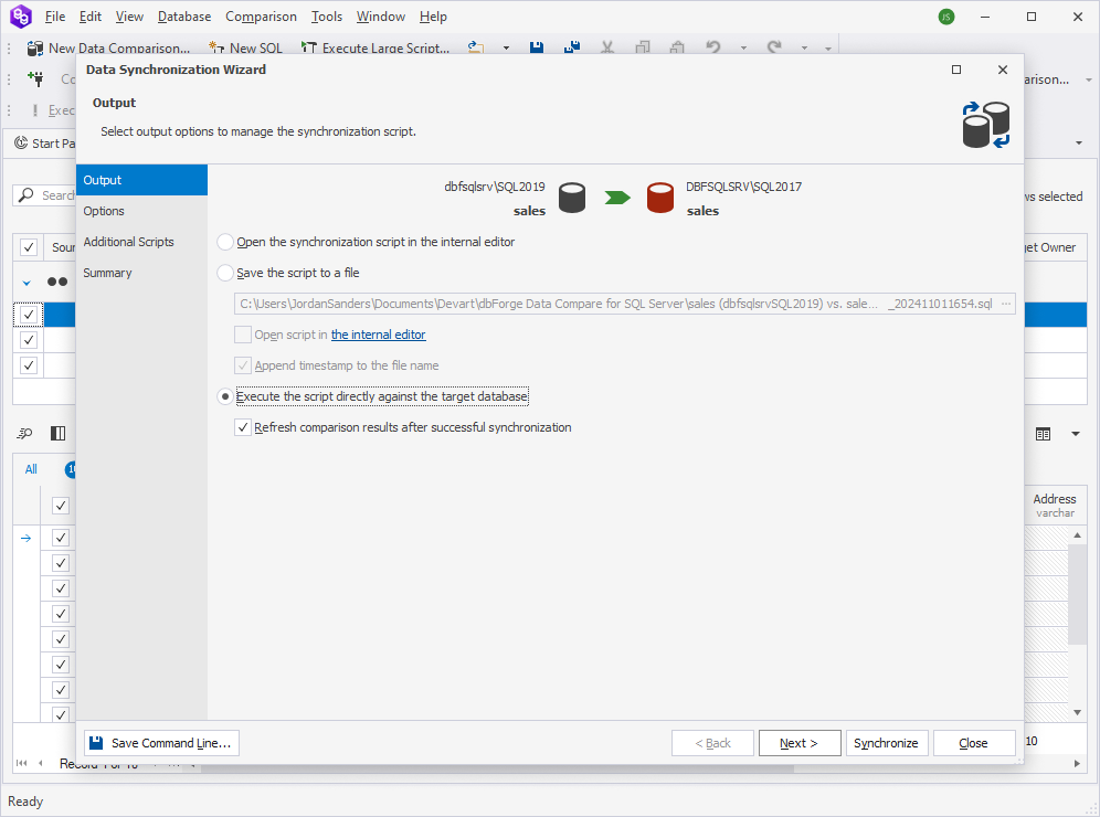 Synchronize data between the databases