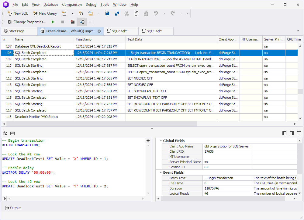 Event Profiler dashboard