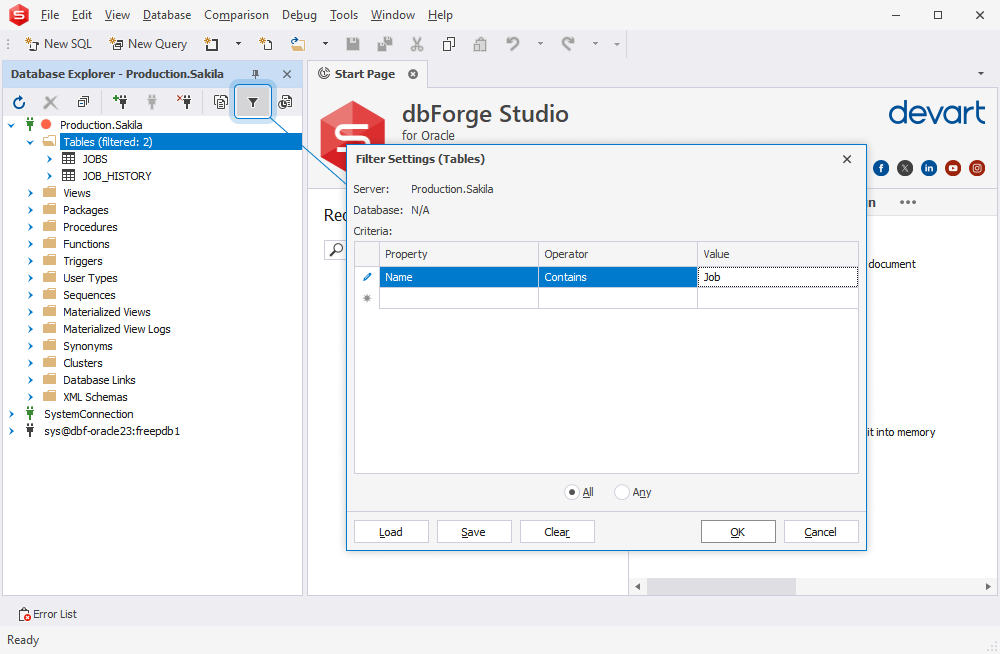 Reusable filter settings