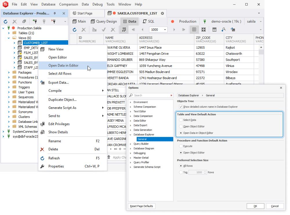 Quick data retrieval from Database Explorer
