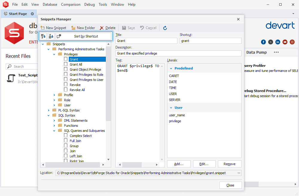 Snippets Manager
