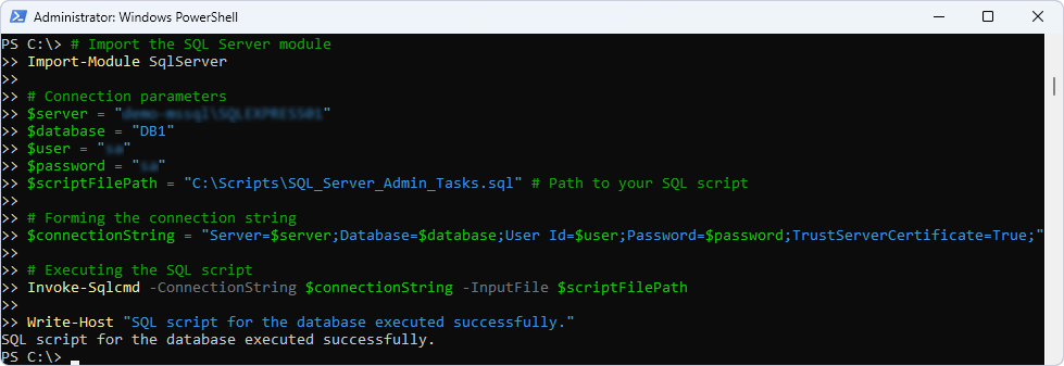 SqlServer module: Successful completion