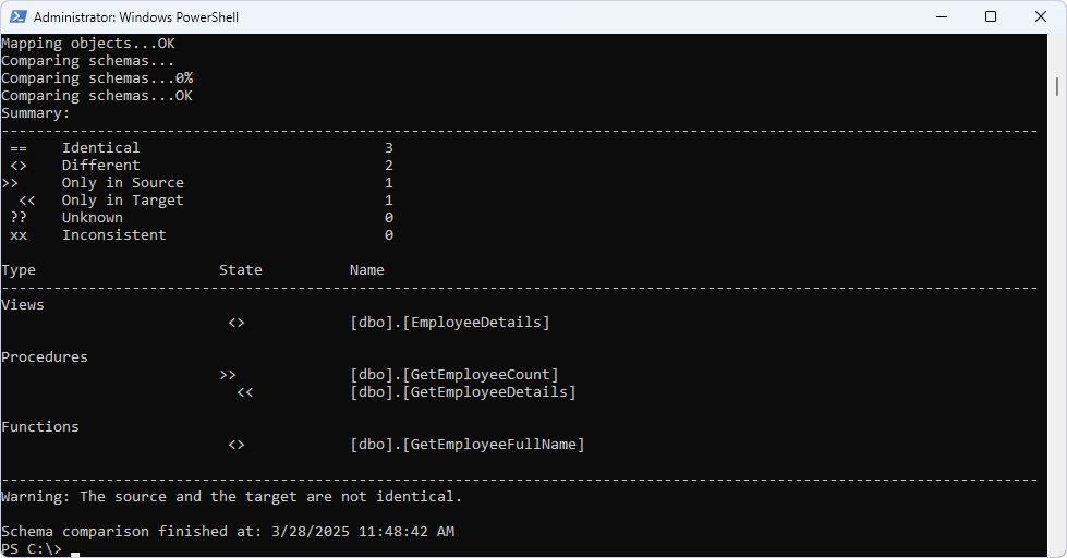 Schema comparison using the dbForge Studio command line