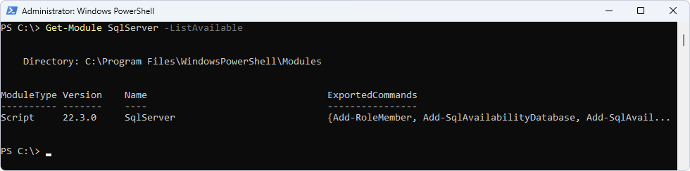 SQL Server PowerShell module: Successful installation