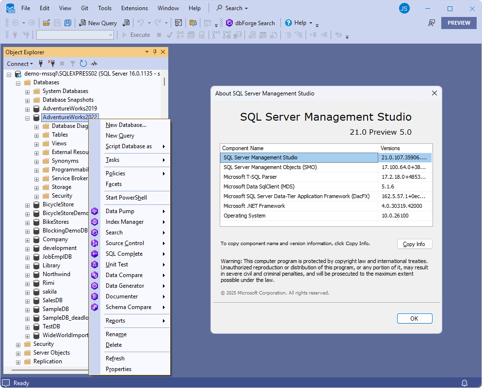 SSMS 21 integration