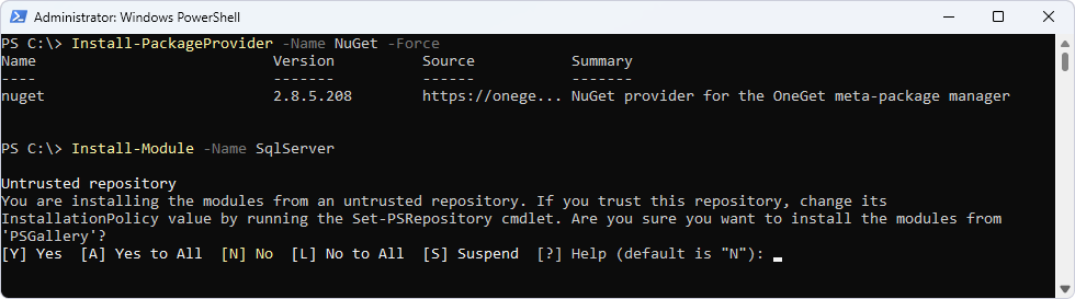 Confirm the installation of the SQL Server PowerShell module