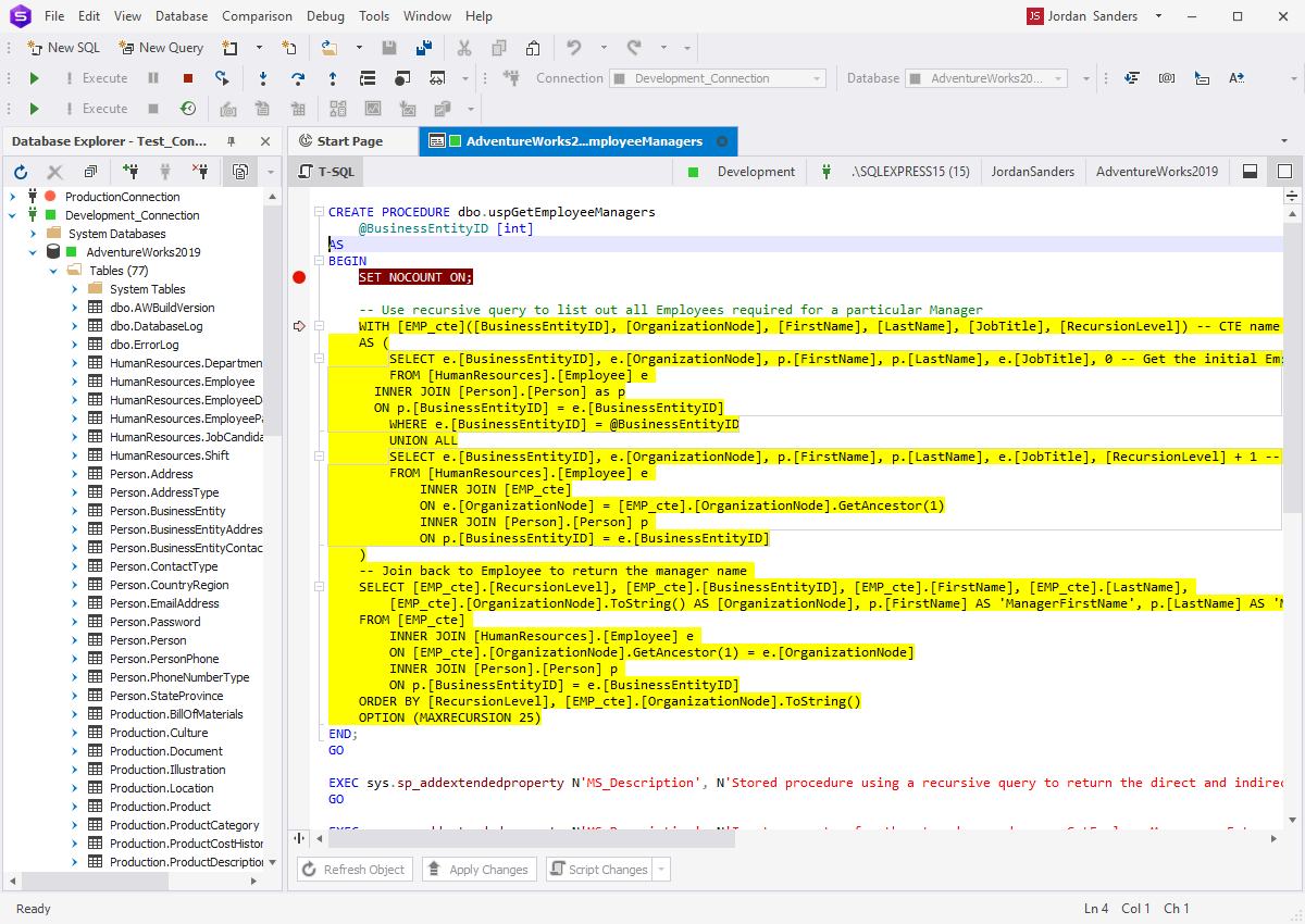 Visual Debugging of Stored Procedures and Scripts