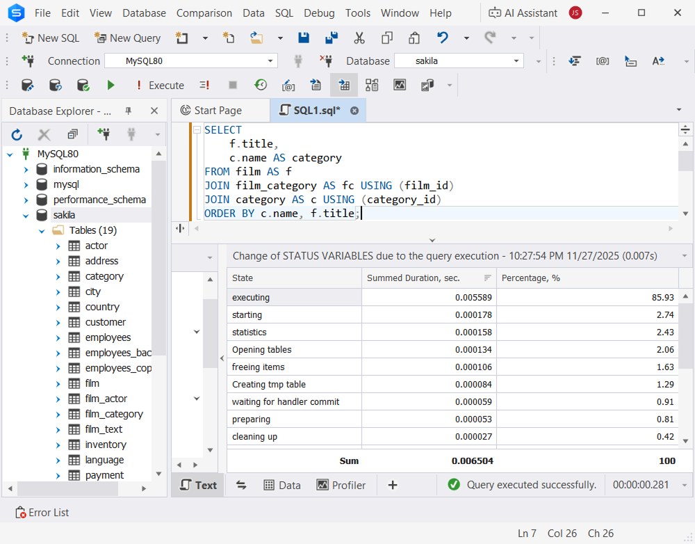 dbForge query profiler