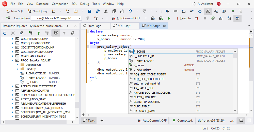 Support for code completion for named parameters in Oracle procedures and functions