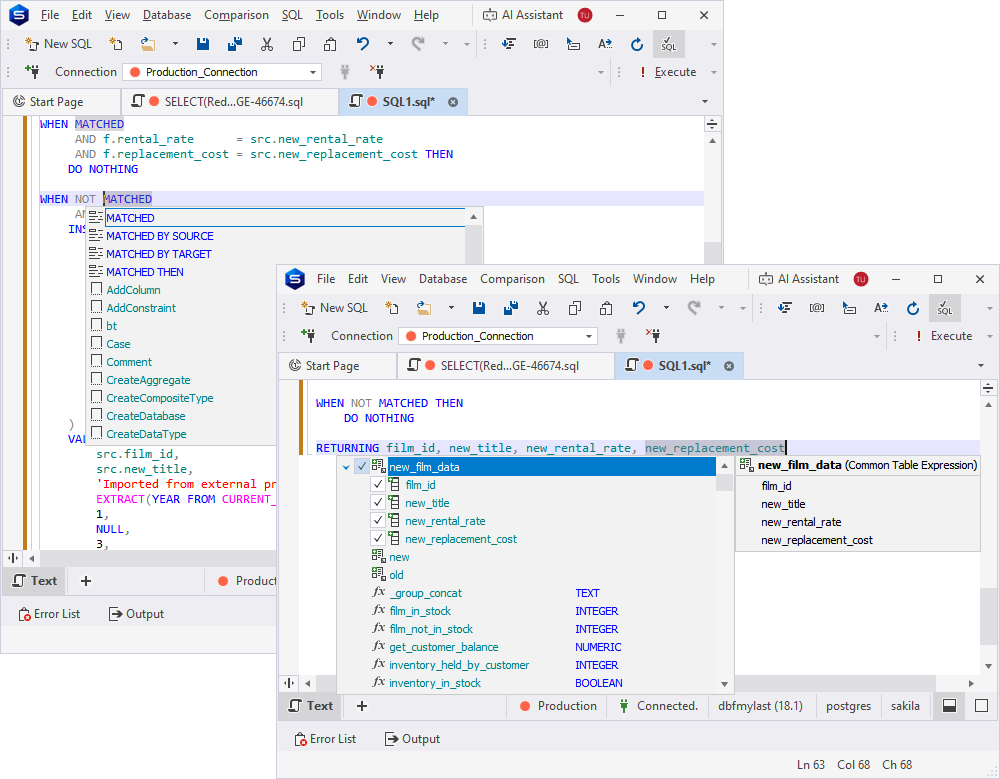 Added support for the MERGE statement in PostgreSQL and Redshift