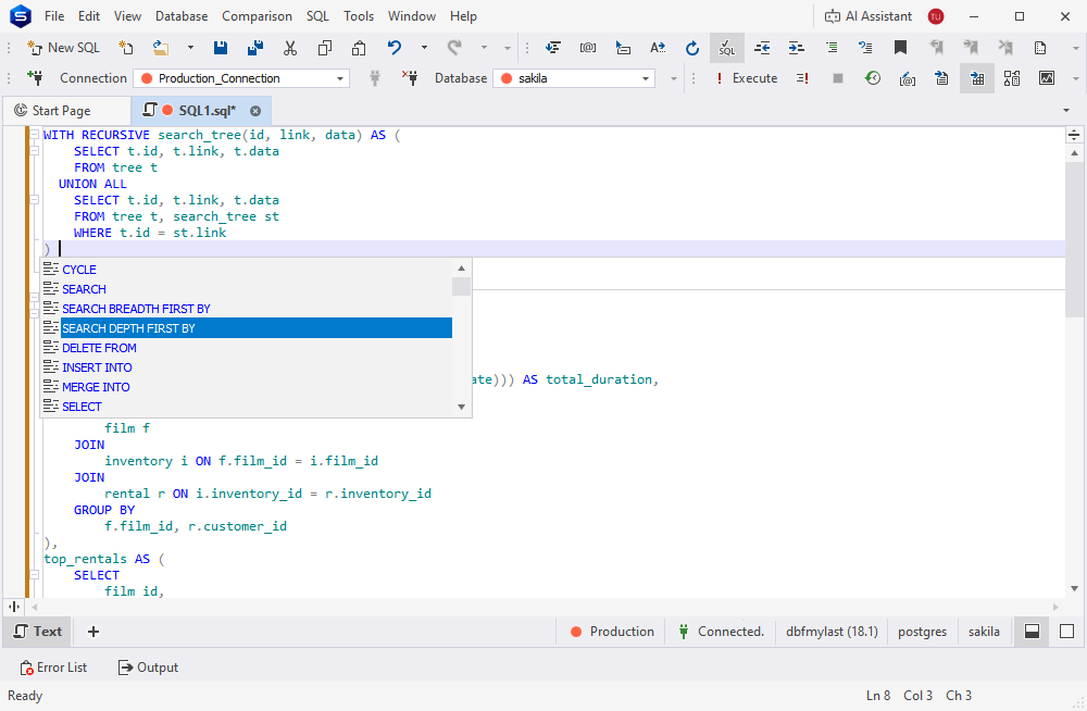 Added full support for the WITH clause