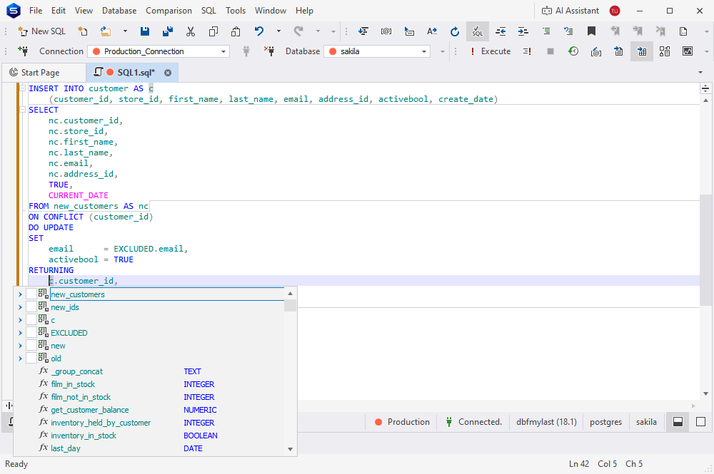 Extended support for the INSERT statement
