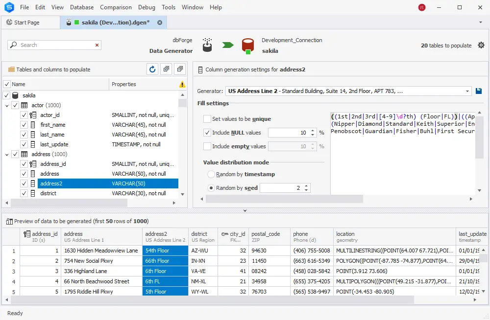 dbForge Studio for MySQL vs MySQL Workbench - Data Generator