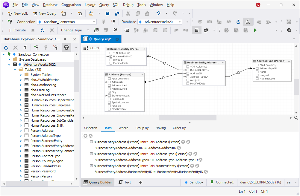 Adminer vs dbForge Edge: Visual Query Builder