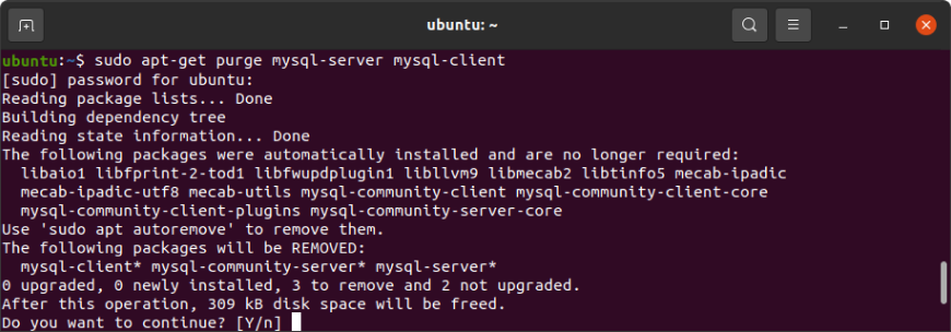 Uninstall MySQL server