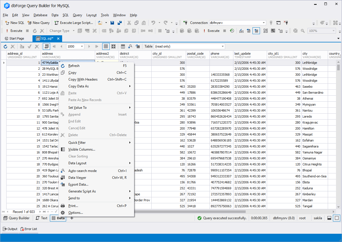 MySQL Visual Query Designer - Data Editor