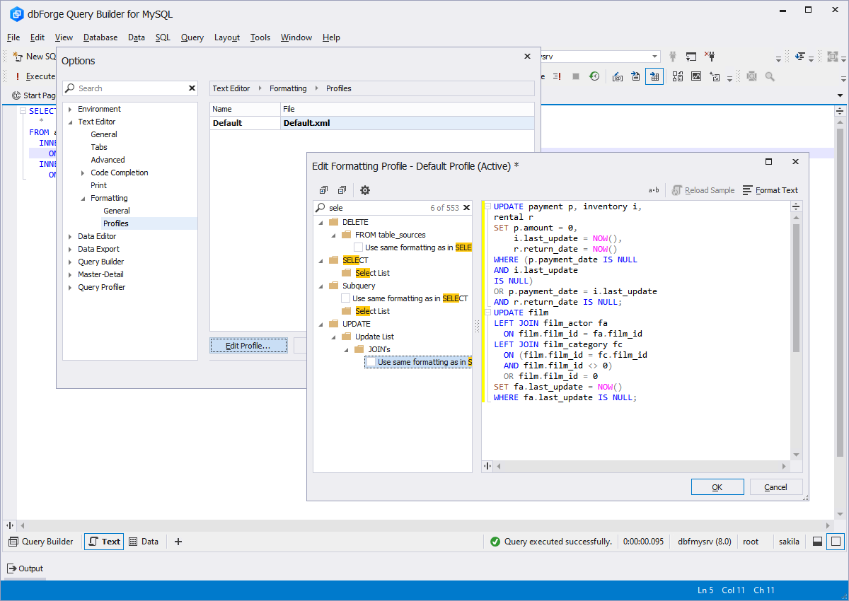 MySQL Query Designer - SQL Editing