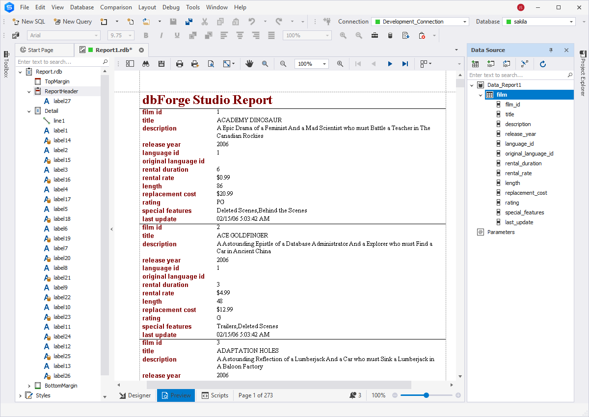 dbForge Studio for MySQL - Report and Analysis