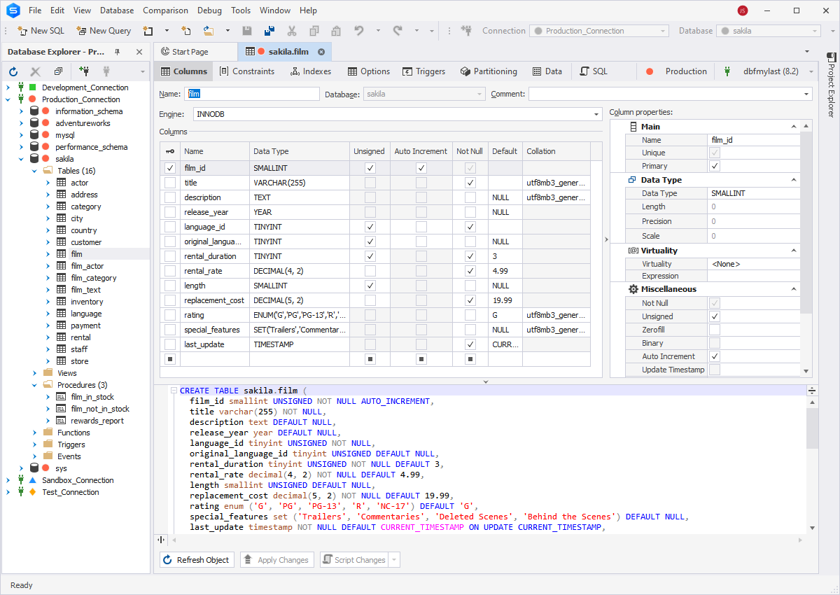 dbForge Studio for MySQL - Table Designer