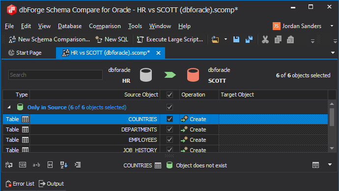 Oracle database schema compare