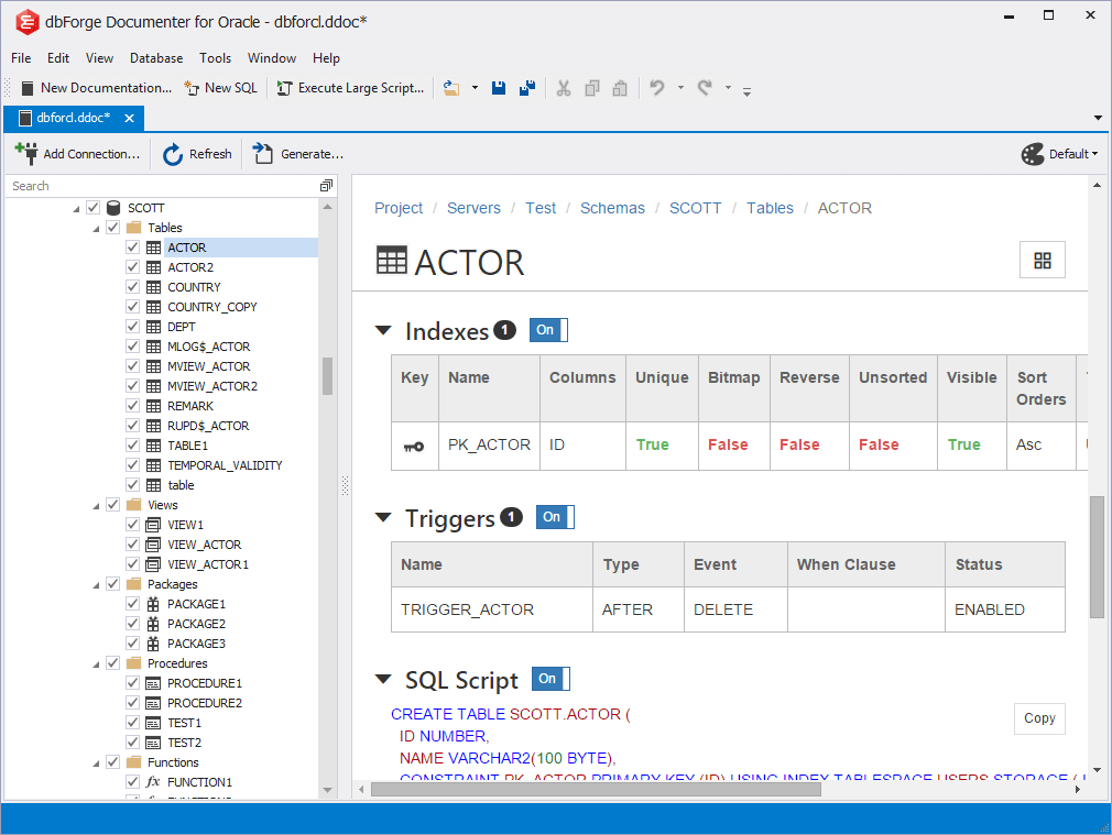 dbForge Documenter for Oracle screenshot
